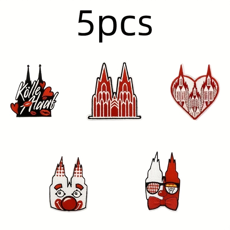 Image of 5pcs And White Iron-on Patches, Cute Embroidered Repair Patches For Sewing Or Ironing, Appliqués For Clothing, Pants, Hats, And Craft Supplies