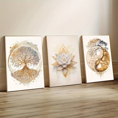3pcs art deco canvas posters of flower prints for living room bedroom indoor frameless oil painting wall art portrait orientation