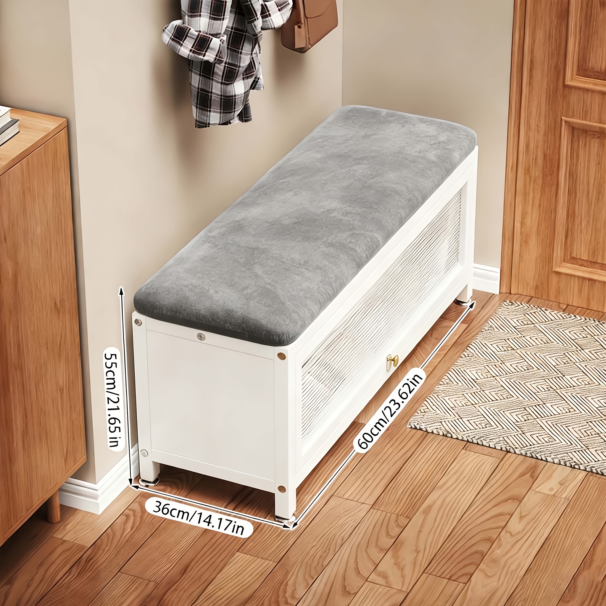 Shoe Changing Stool with Shoe Rack, Soft Stool, Shoe Cabinet/shoe Changing Stool That Can Hold Multiple Pairs of Shoes, Elegant Entryway Shoe Cabinet, Shoe Storage Solution, Carbon Steel Storage Stool, Black/cream White, for Home Entrance Passages