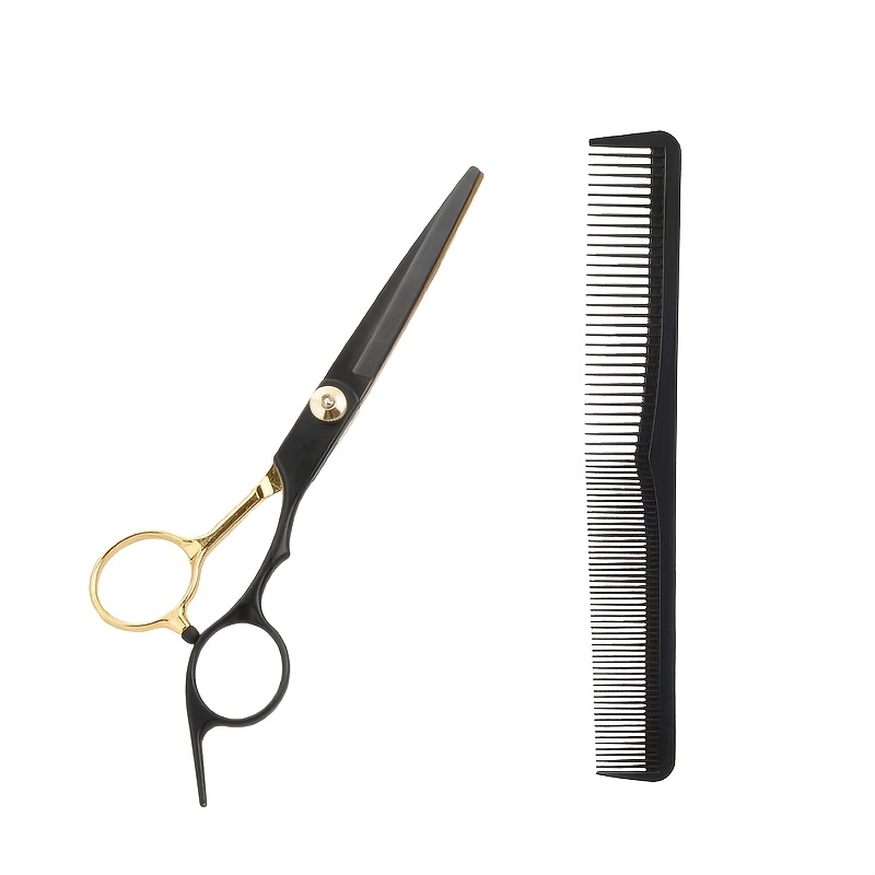 TEMU 2pcs Set: Black & Golden Professional Hair Cutting Scissors, Bang Shears, Thinning Shears, And Hair Cutting Tools