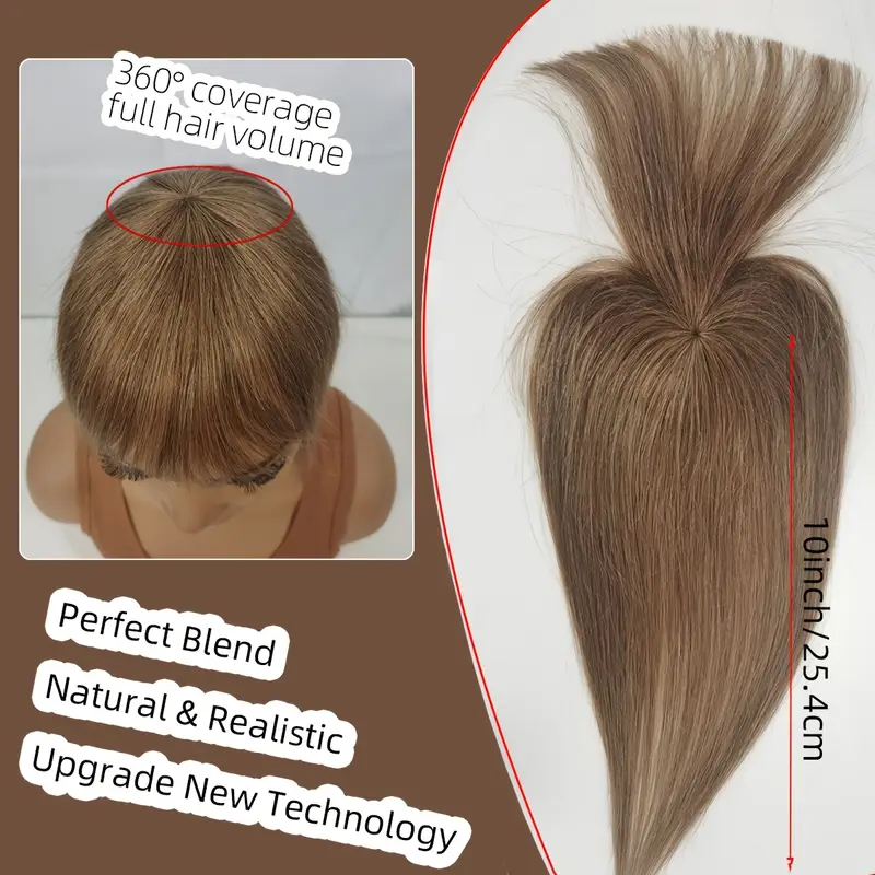 360 coverage human hair topper wig with bangs straight clip in hairpiece for thinning hair 6 color hair extensions for women natural look versatile styling hair wig hair volume enhancer texture details 4