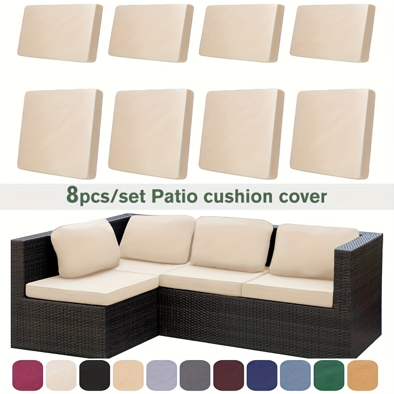 8/12pcs Elastic Sliky Fiber Fabric Outdoor Patio Sofa Cover - Machine Washable Cushion And Backrest Protector for 3/2/4-Seater And Sectional Sofas, Durable Weather-Resistant with Stretch Fit, Modern Design, Patio Furniture Cover