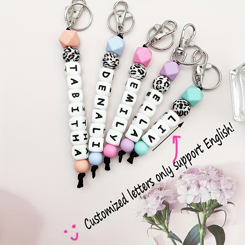 

Custom Leopard Print Keychain With Personalized Name, Silicone Bead Key Ring, Keychain For Bags, Backpacks, Anti-loss Chain