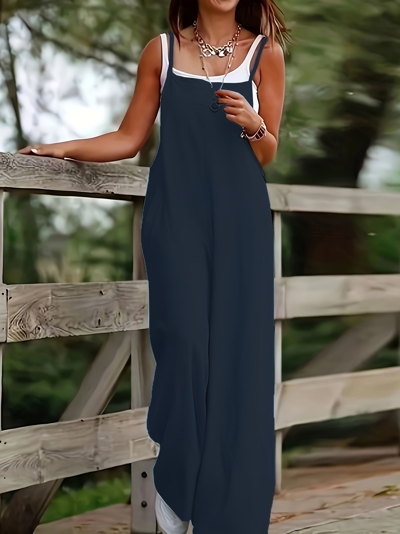 womens casual solid color loose fit strapless jumpsuit Temu