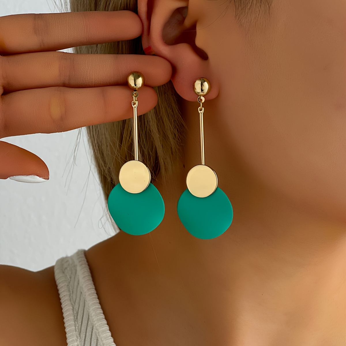 Geometric Long Circular Metal Earrings, Stylish Gift