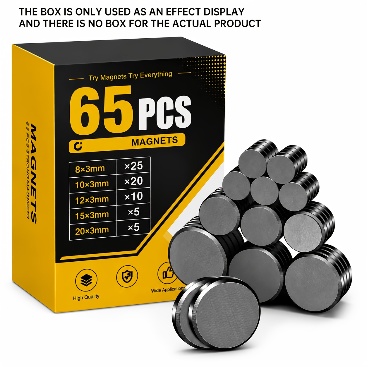 TEMU 65pcs 5 Sizes Of Disc Magnets (8/10/12/15/2x3mm), Black Circular Magnets, Refrigerator Mixed Size Circular Magnets, Home Office Organization