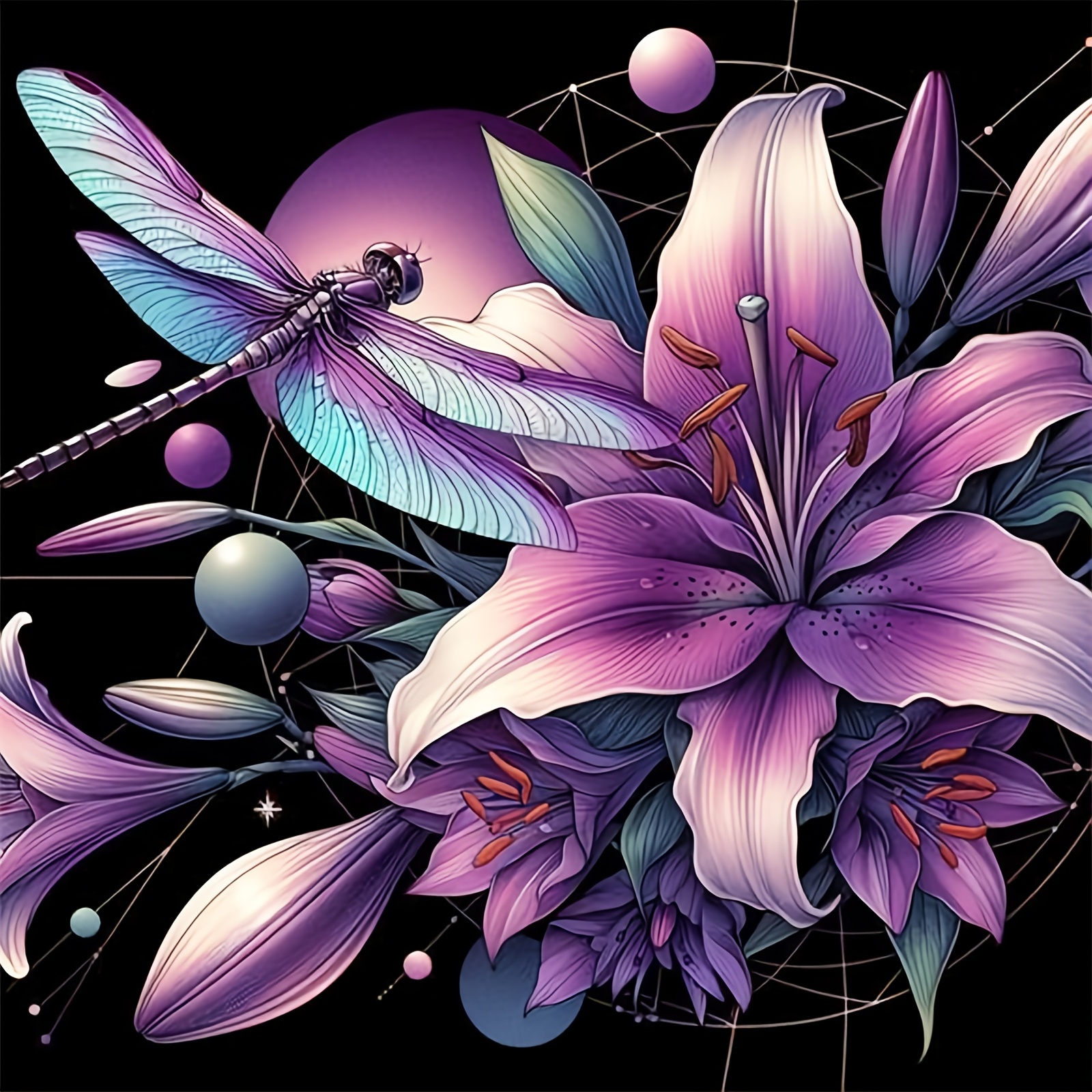 Cross-Stitch Kit, Purple Lily and Dragonfly Design