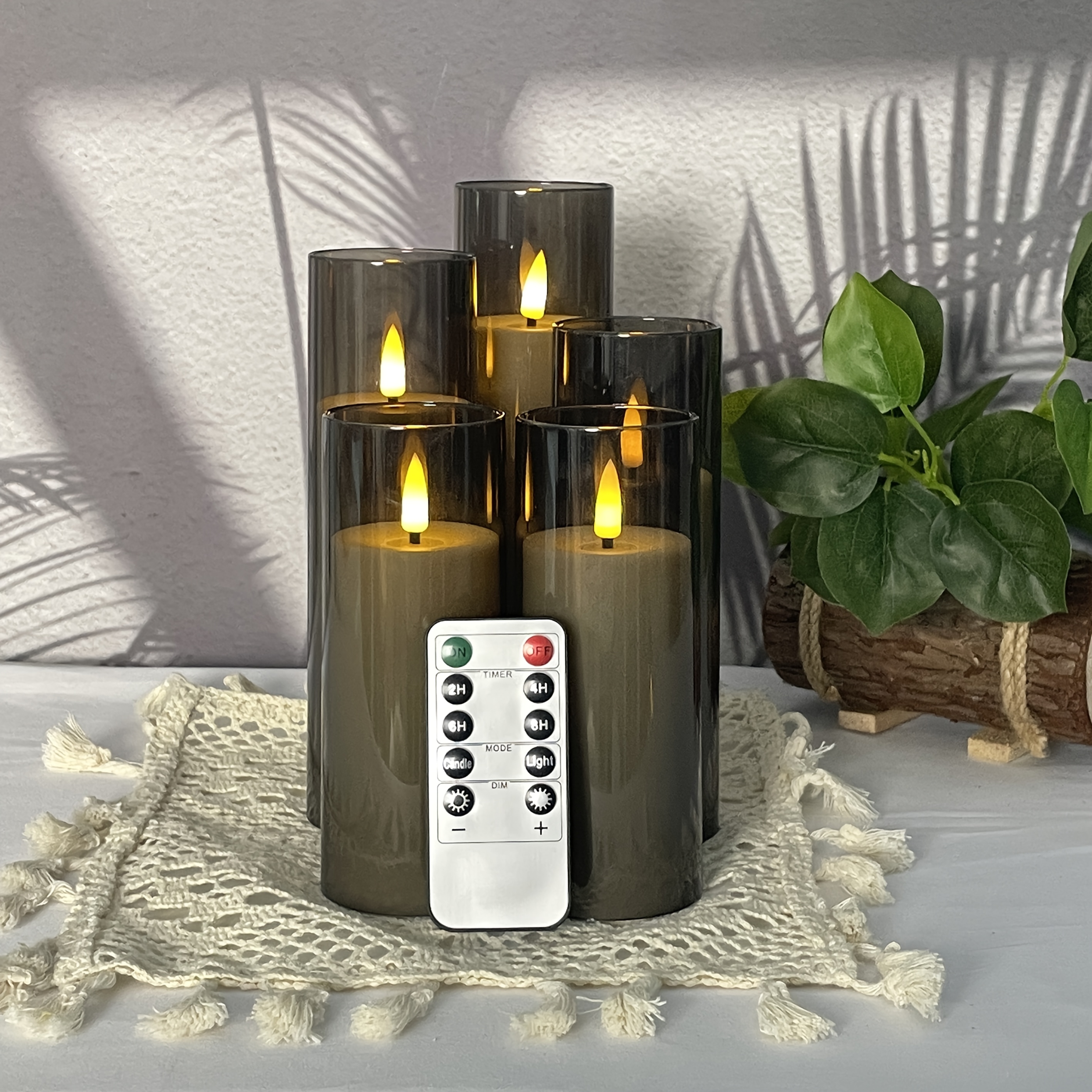 5 Flameless Plastic Candles, Flickering Gray Candles With A Remote Control And Timer, Outdoor Led Lights In Warm Colors
