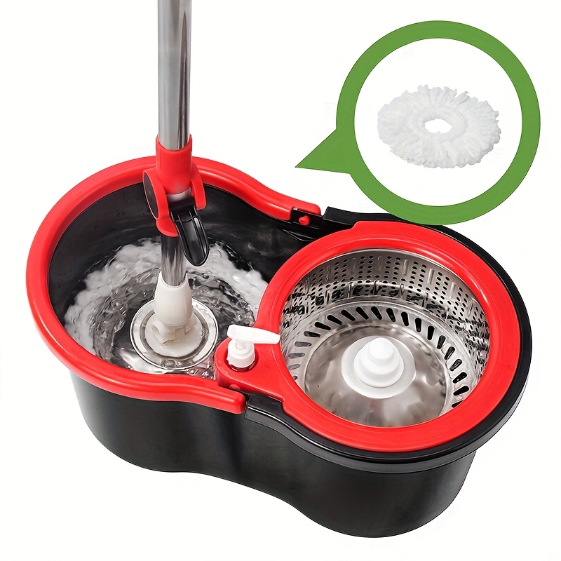 TEMU Spin Mop And Bucket Set With Wringer, Ideal For Bathroom Use, Including A 360° Spinning Mop With 3 Microfiber Mop Replacement Heads And A 61"