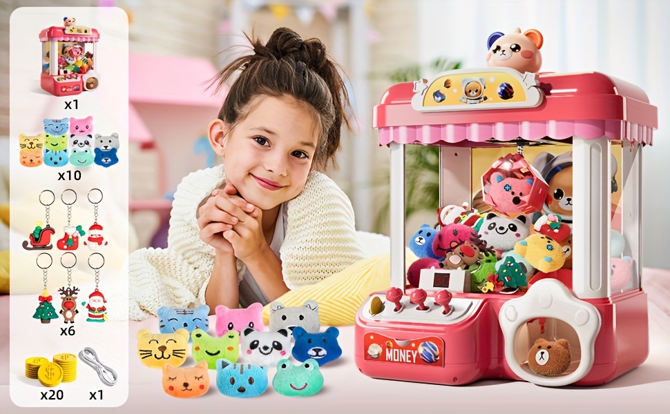 mini claw machine for kids toys with light music pink gift exercise hand-brain coordination for children details 1
