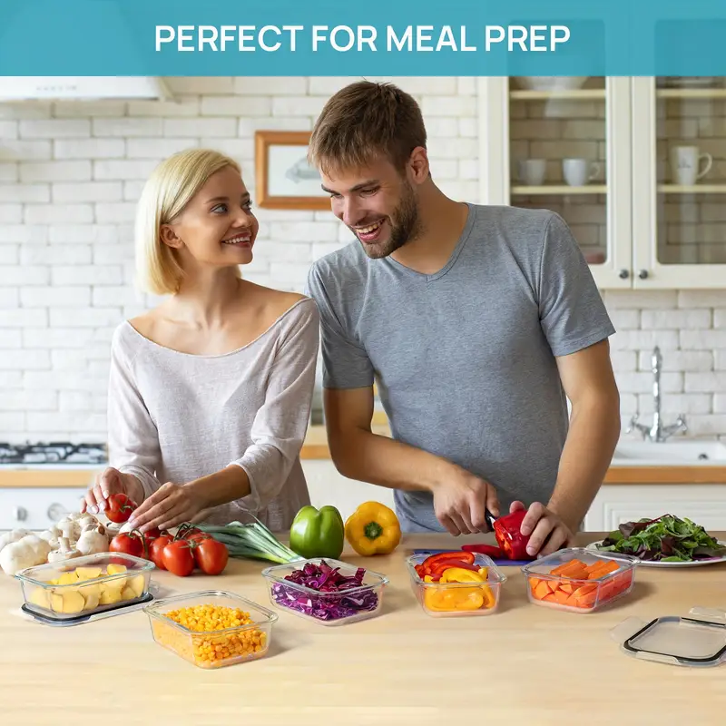 5 pack glass food storage containers with lids fresh container airtight reusable meal prep lunch container set safe for oven microwave freezer and dishwasher Product details 3
