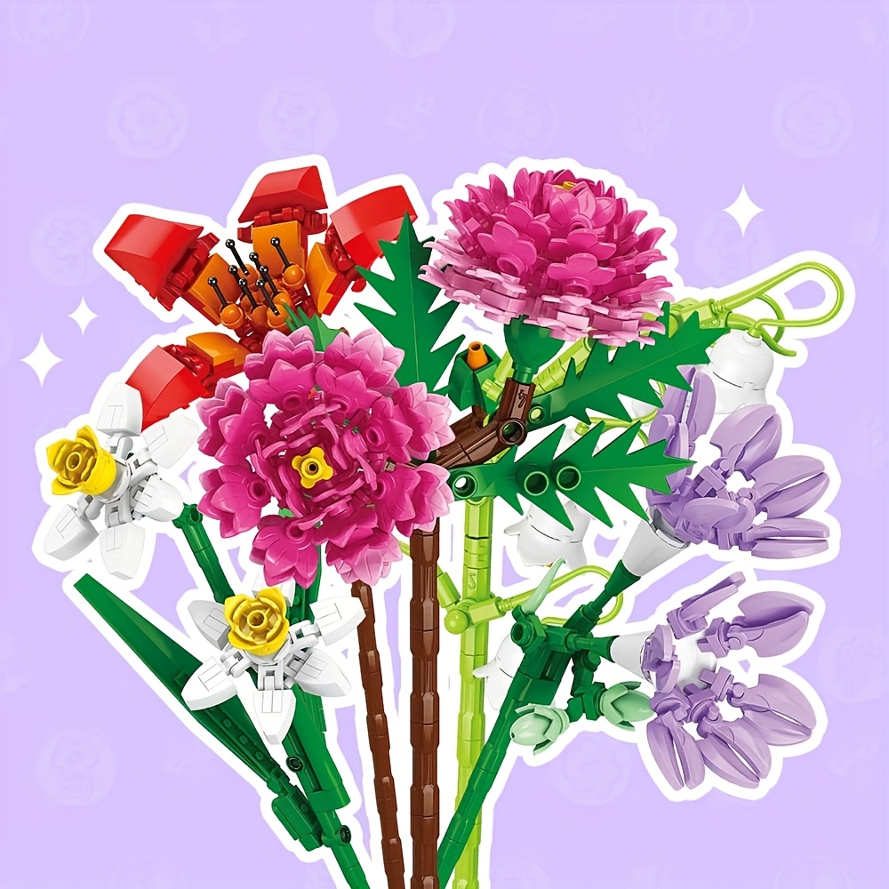 Flower Building Blocks Toy Set with Vase Model