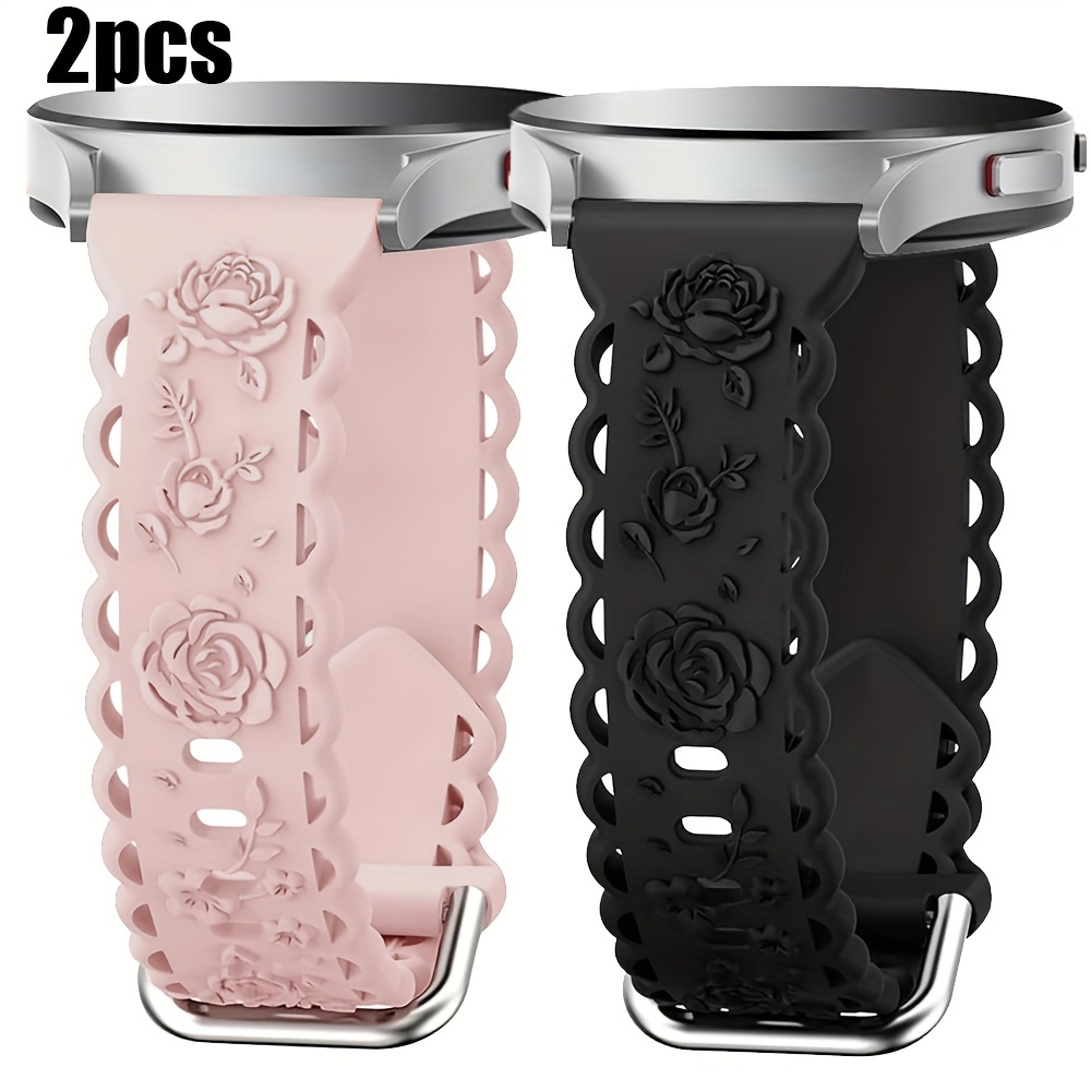 

2-piece 20mm Silicone Watch Straps With Lace Flower Print For Samsung , Watch 5 Pro, And More - Fits 47mm To 40mm Models
