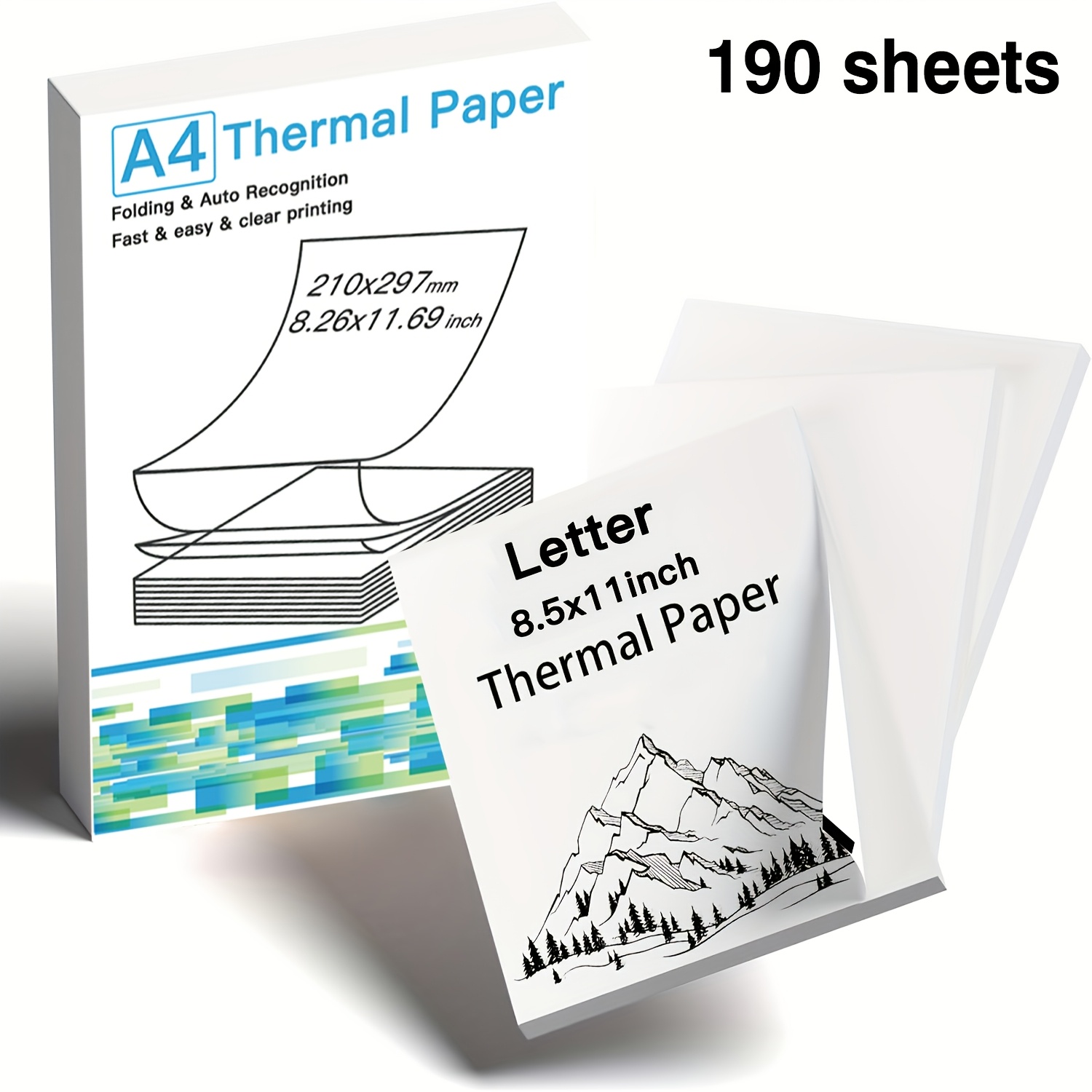 TEMU Carta Termica 90/190 Fogli Compatibile con Stampanti Termiche Portatili A4 - Piegatura Adatta per Ricevute Istantanee, Fatture, Etichette, Note,