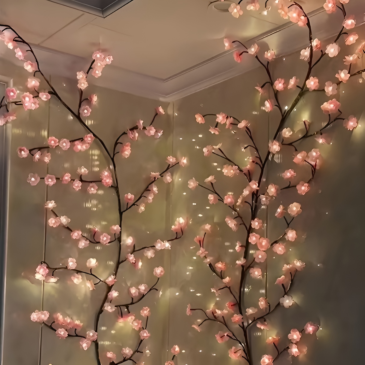Indoor String Lights 96/144LED Cherry Blossom Willow Vine Branch Decorative Wreath, USB Power Supply, 8 Lighting Modes, Festive Party Decoration for New Year's Day, Valentine's Day, Easter, Thanksgiving, Etc., A Gift for Mom