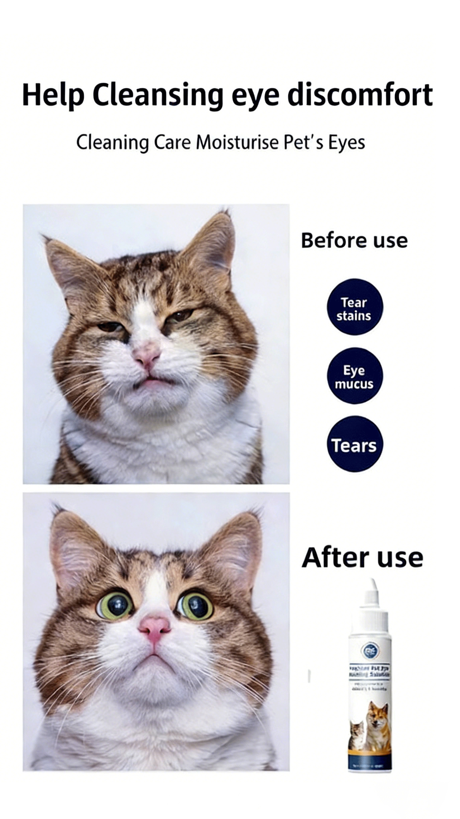 PETCLEAR Pet Eye Wash Solution Is a Professional Eye Cleaning Pet Care Product That Gently and Effectively Cleans Pets' Eyes, Helping to Remove Eye Secretions, Dust, and More. The Bottle Measures Approximately 13cm/5.12inch in Height and 7cm/2.76inch