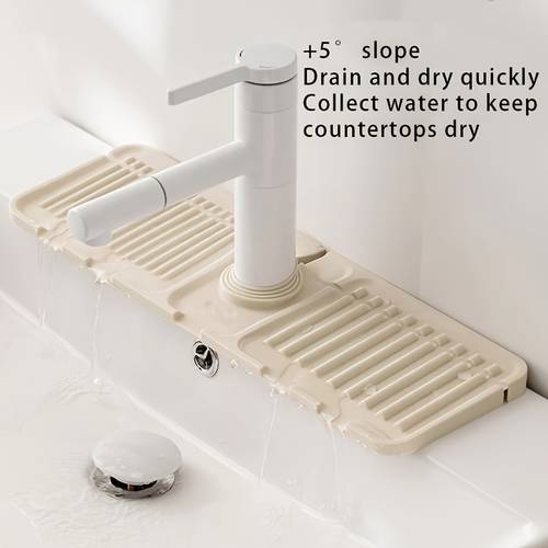 1pc Silicone Faucet Three-color Optional Drain Pad, Kitchen Bathroom Toilet Faucet Splash-proof Shelf Mat, Thickened Ramp Drain Pad