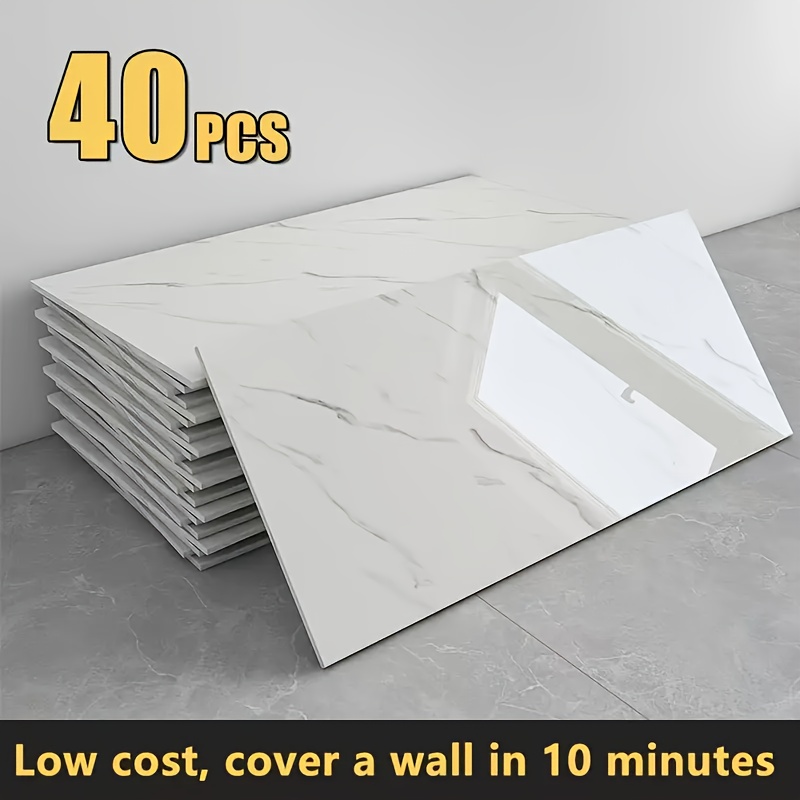 Image of 20/40pcs Wall Stickers, Self-adhesive Peel& Stick Removable Panels, Reusable Glossy Finish Contemporary Decorative Tiles For Kitchen Bathroom Living Room Dorm, 23.6x11.8 Inch (60x30cm) Wall Stickers