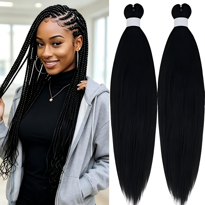 TEMU 2-pack. 30-inch/ 76cm Pre-stretched Braided Hair, Black Braided Hair. Suitable For Various Braiding Such As Twisting Or Box-style Braiding. The