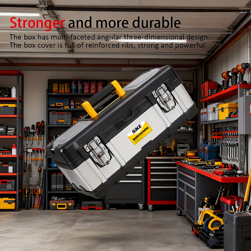 1pc Multi-Function Hardware Household Stainless Steel Industrial Grade Plastic Box, Portable Double-Layer Storage Box, Suitable for Hardware Electrician Decoration And Auto Repair Tool Storage, Thickened, Anti-Fall, Waterproof And Antifreeze