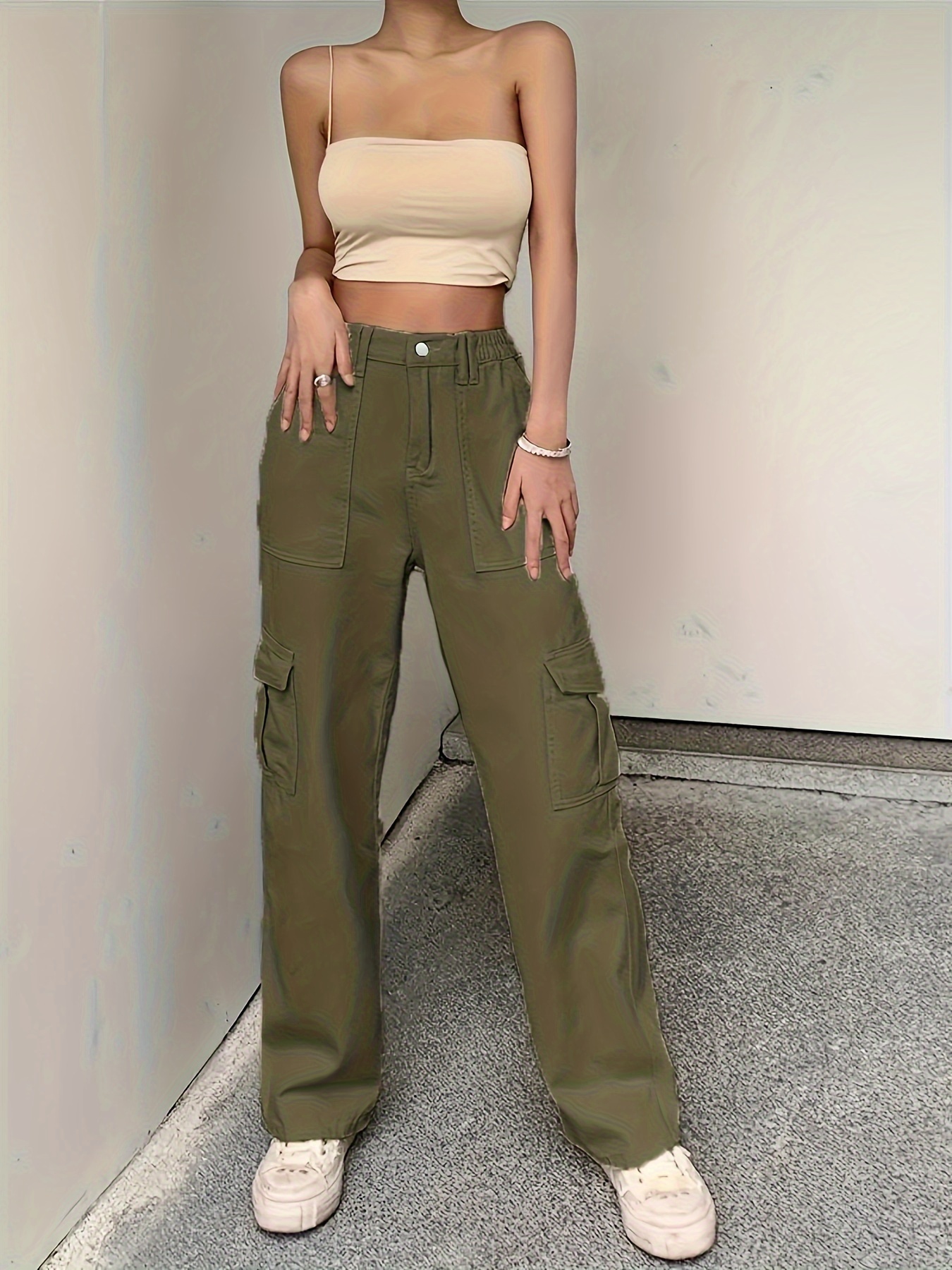 Cargo Pants Women Baggy Y2K Streetwear Cotton Solid Vintage Loose Fit with  Pockets Palazzo, Army Green, Small : : Clothing, Shoes &  Accessories
