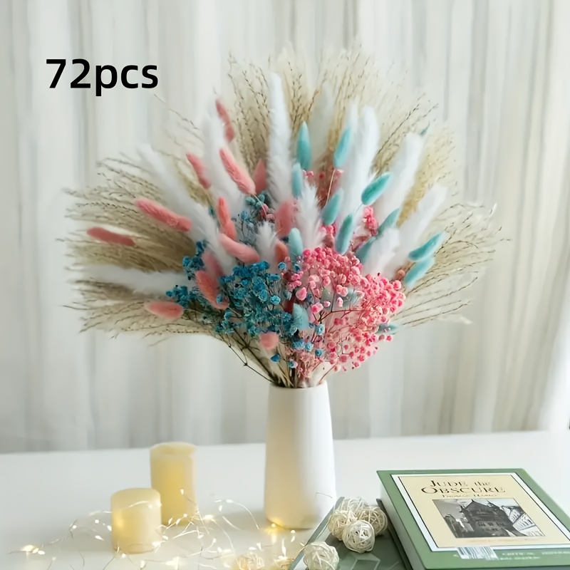 Image of 72pcs Natural Pampas Grass Bouquet - Bohemian Style Dried Flower Arrangement For Home Decoration & , Valentine's Day, Father's Day, Mother's Day, Birthday Gifts