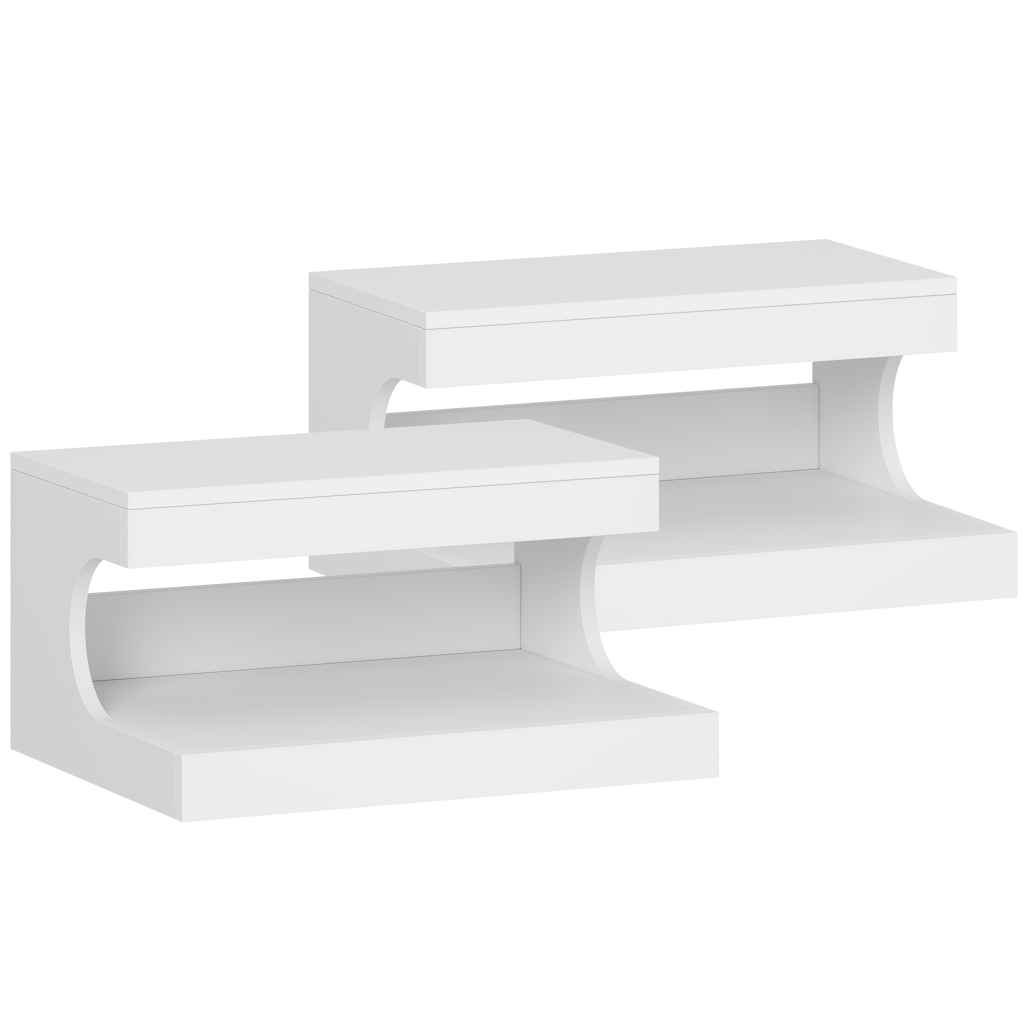 Hanging Bedside Table, Set Of 2, Wall-mounted With Sliding Tray Shelf, Bedside Table, Open Floating Wall-mounted Shelf, Suitable For Bedroom, Living Room, 30 X 40 X 20 Cm, White