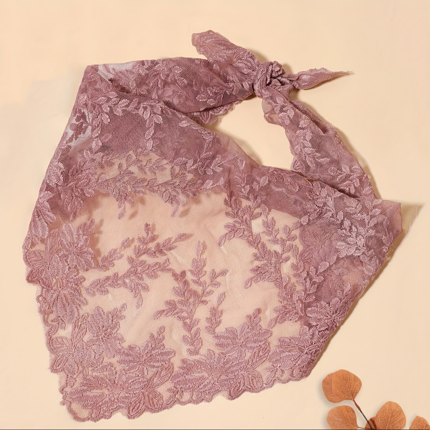 TEMU 1pc Women's Elegant Lace Floral Ear Of Rice Pattern Solid Color Triangle Scarf