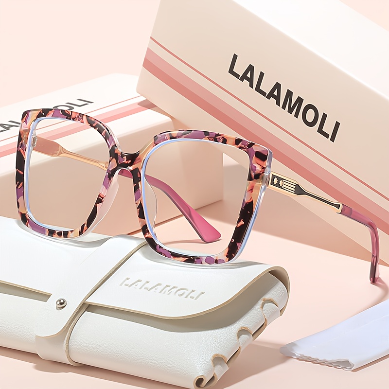Image of Oversized Square Glasses For Women- Tortoiseshell Pattern In Pink And Brown, Rounded Frames With Golden Metal Hinges, , Non-fashion Glasses For Daily Use And Special Occasions