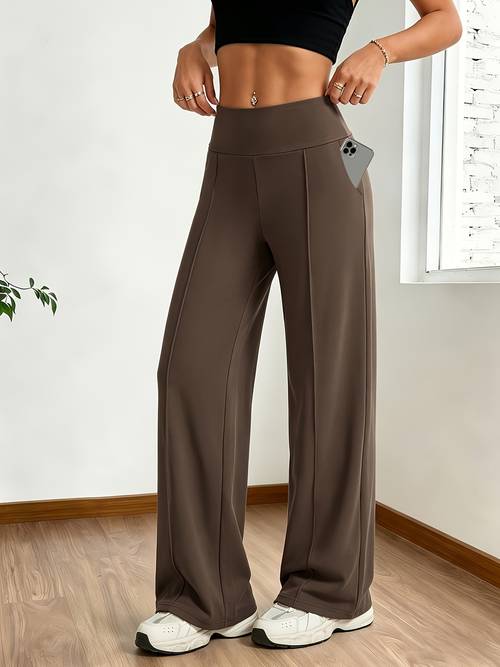 1pc womens american yoga pocket straight wide leg pants casual quick dry womens yoga trousers elastic sports leggings high waist running exercise athletic base layer