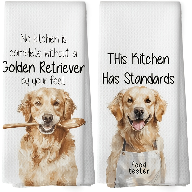TEMU Cleaning Cloth 2pcs Kitchen Towel, 1/2pcs Golden Retriever-shaped Dish Cloth, For Dog Lovers, And Quotes, Highly Absorbent, Suitable For