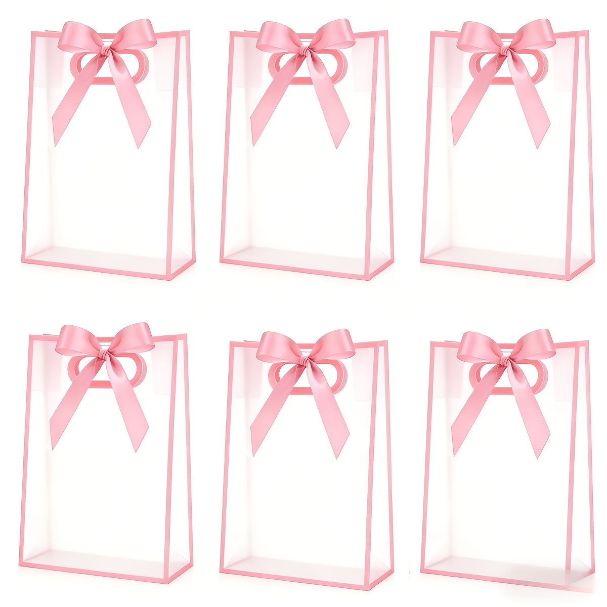 Image of 6pcs Clear Pvc Gift Bags With Trim Bow, Transparent Party Favor Bags With Handles, Cute Bags For Summer Weddings, Bridal Showers & Birthday Parties, For Halloween, Christmas Gift Bags