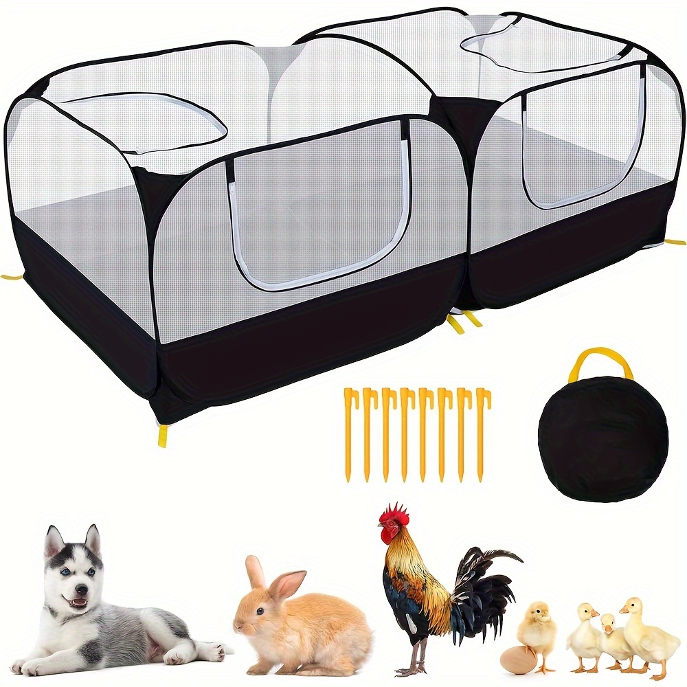

Large Foldable Pet Playpen With Floor, Breathable Chicken Coop Cage Tent, Portable Outdoor Exercise Fence, With 8 Ground Stakes And Carry Bag