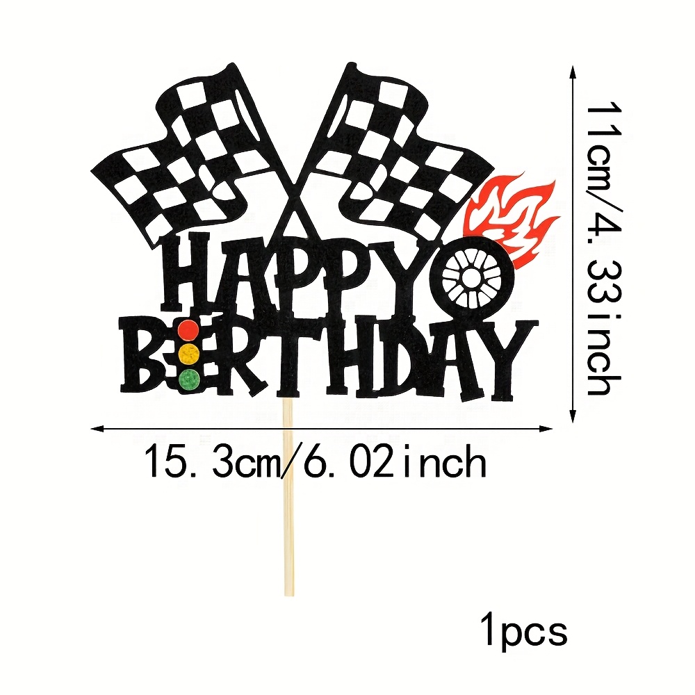 1pc Racing Happy Birthday Cake Topper Checkered Flag Racing Birthday Cake Theme Party Supplies