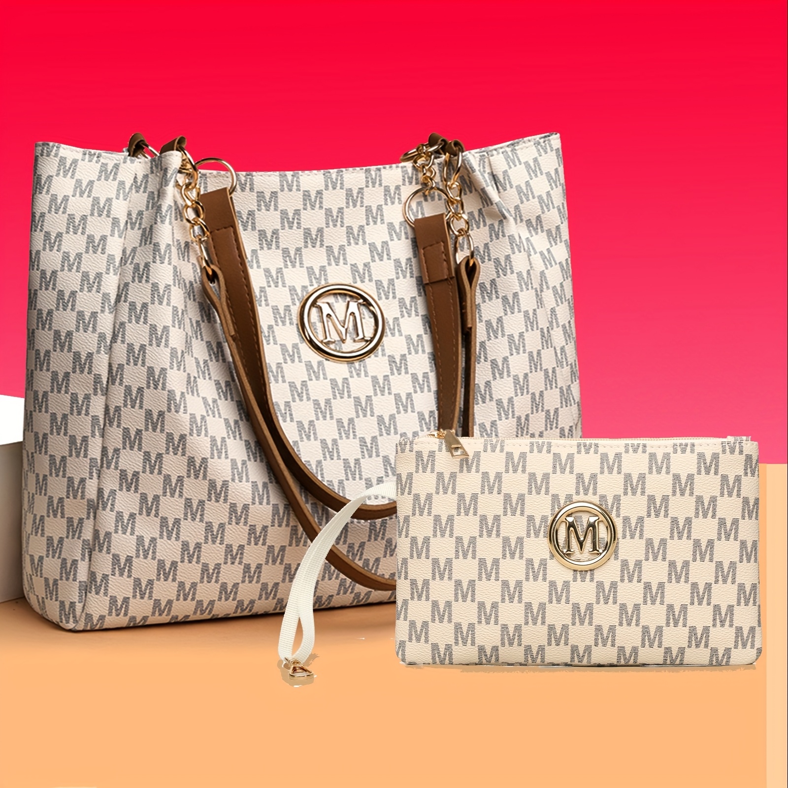 Single Coin Purse For Retro-style M-letter Printed Large-capacity Commuter Tote Bag/ With Coin Purse Set/the Matching Wallet As A Single Piece, Perfect For Daily Use And Work Commuting