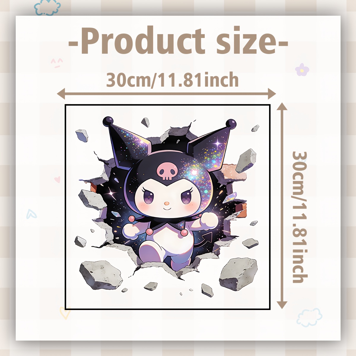Image of 1pc, Kuromi Wall Hole Wall Stickers, Wall Decal, Tile Sticker Removable Diy Sticker, Suitable For Wall Decoration, Glass Door And Window Decoration, Car Window Decoration, Game Wall Decoration.