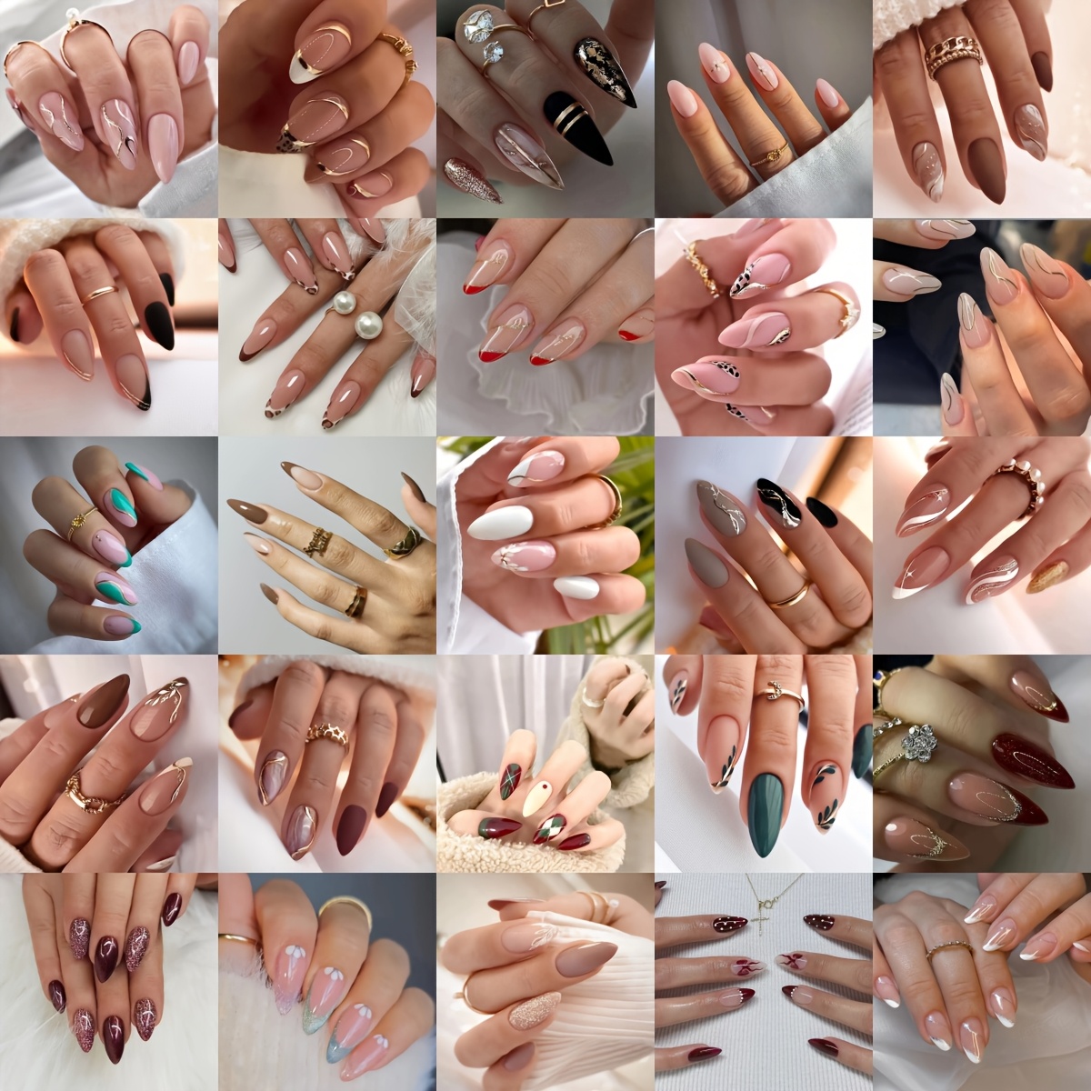 TEMU 96pcs Assorted Almond-shaped Press-on Nails, Shipped, Nails, Solid Color Nails, Ombre Nails, Striped Nails, Gothic Nails, Cute Nails, Removable