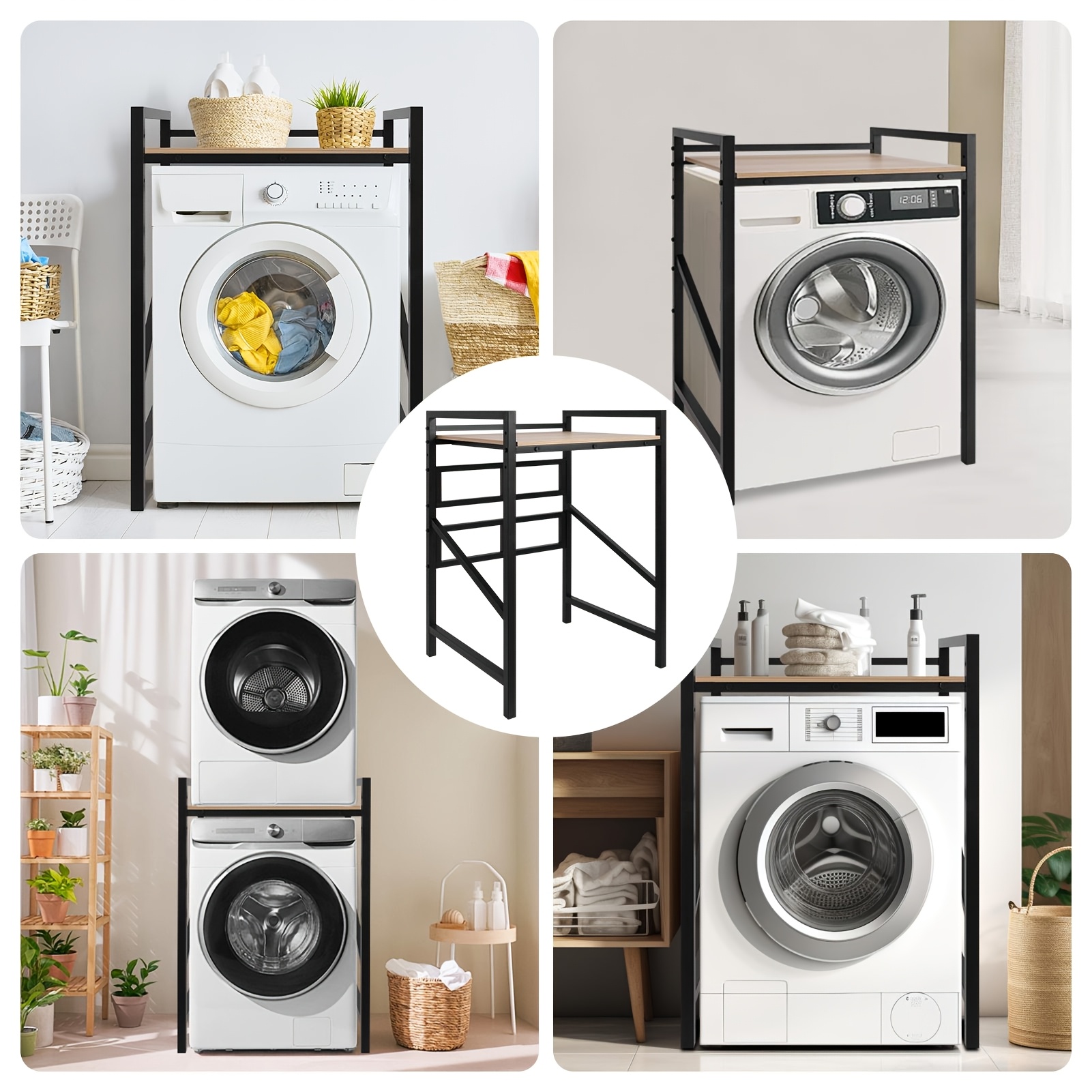 Washer Dryer Stand Stacking Kit, Over Washer And Dryer Shelf With Shelves, Over Washing Machine Countertop Storage Rack, Fits Washing Machines,