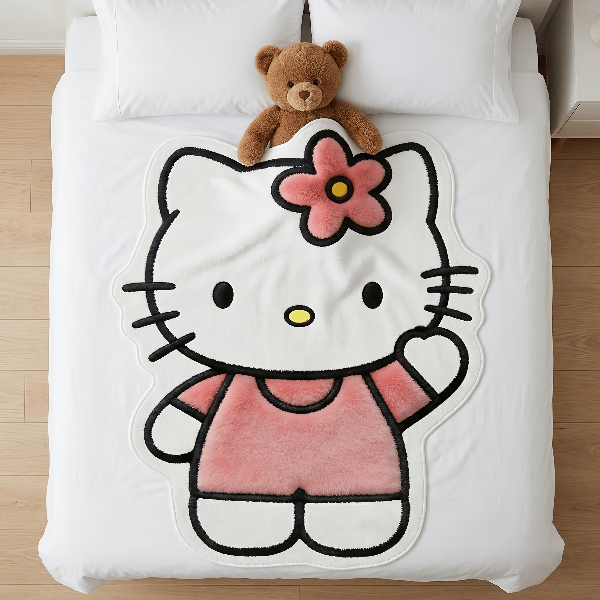 Hello Kitty Irregular Plush Blanket with Fun Character Print