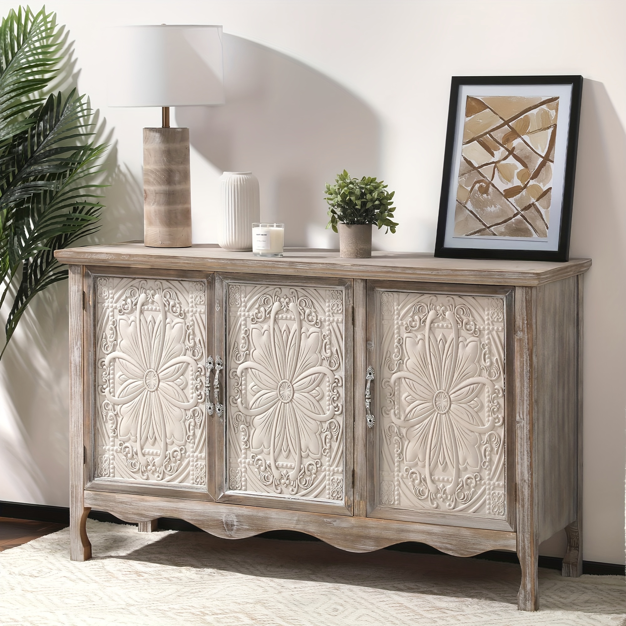 French Country Solid Wood Buffet Cabinet