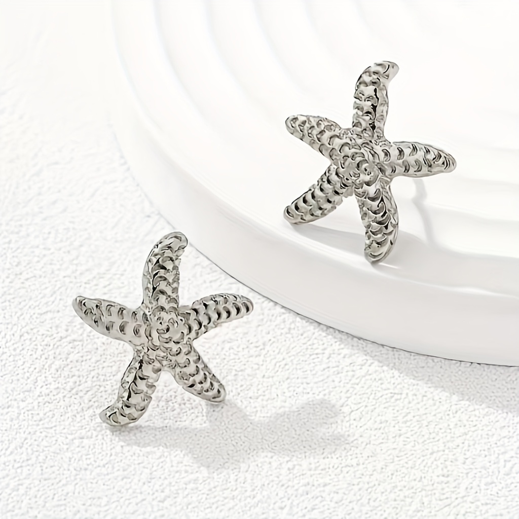 1 Pair Fashion Starfish Earrings, Zinc Alloy Ocean-Inspired Studs, Daily Wear Jewelry Gift