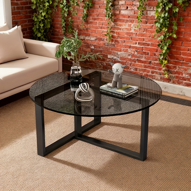 Mesa de centro moderna minimalista de vidrio con estructura de metal - Tapa de vidrio templado transparente, diseño robusto en forma de A, fácil montaje, no necesita electricidad, ahorra espacio para salas de estar pequeñas, apartamentos, oficinas - Estilo clásico, muebles para apartamentos