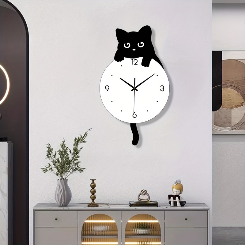 1pc whimsycat acrylic cartoon cat wall clock   irregular shape flat   battery operated 2x aa not included   decor for living room and kitchen details 7
