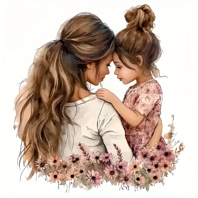 Holding Her Daughter - , Diy Iron-on Washable , Suitable For Diy T-shirts, , Sweatshirts, Handbags
