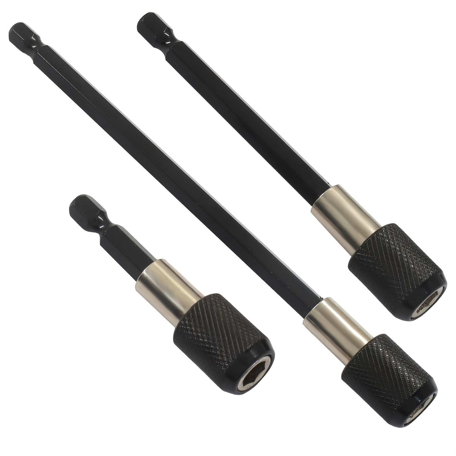 Image of 3pcs 1/4" Hex Shank Quick Release Locking Bit Extension Set, 60mm/100mm/150mm Lengths, Magnetic High Hardness, For Screwdriver Bits, Electric Drill, Woodworking, Furniture Assembly & Diy Projects