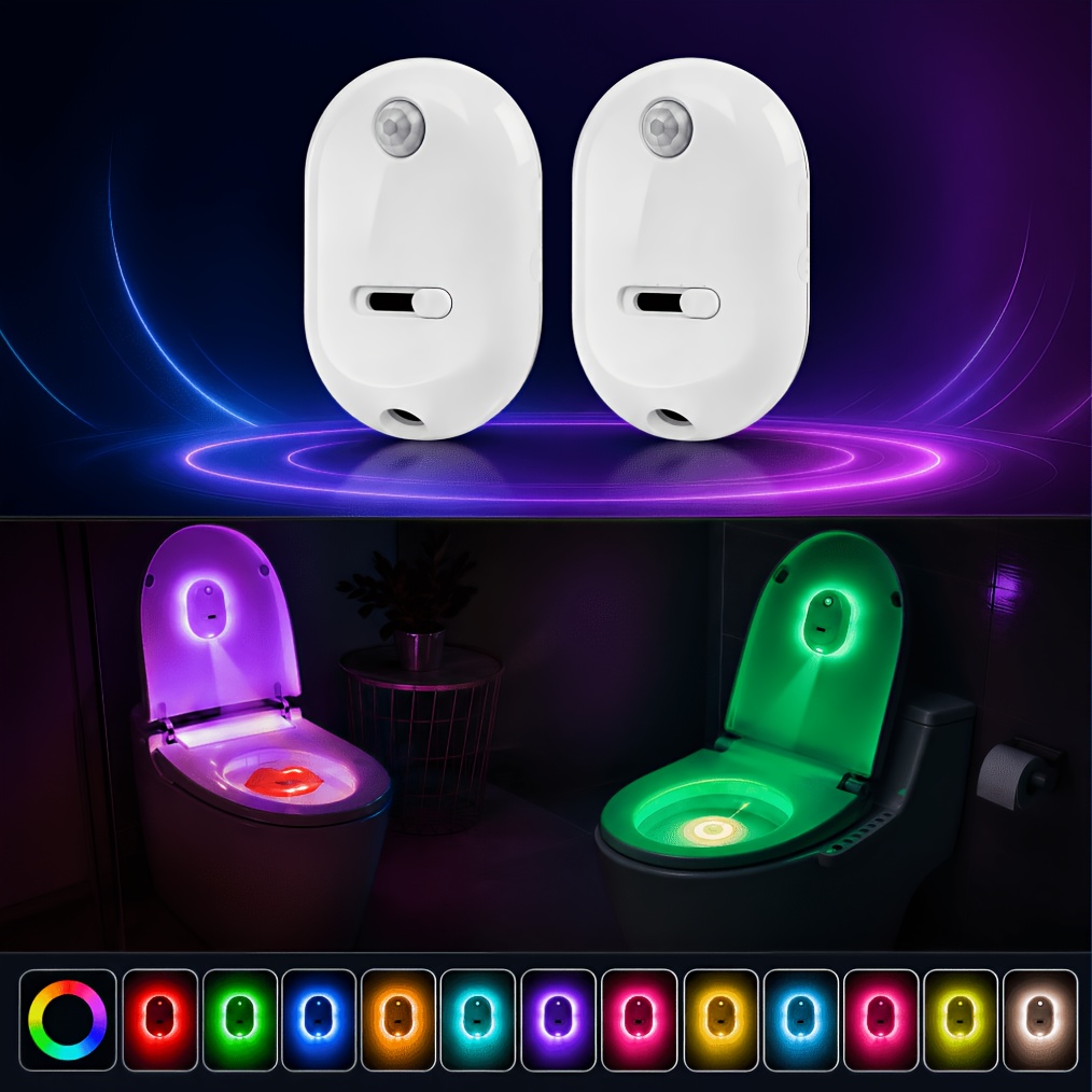 TEMU 2/4 Pack Toilet Night Light Motion Sensor, Motion Activated Night Light 13 Color Changing 4 Projection Patterns, Rechargeable Toilet Bowl Light