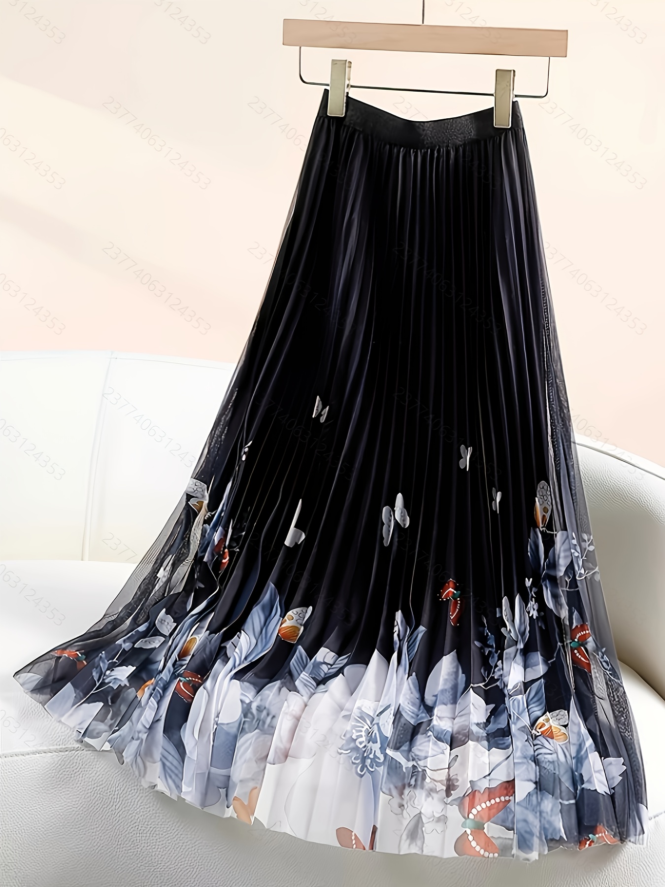 elegant printed mesh skirt summer pleated midi skirt high - Temu United  Kingdom