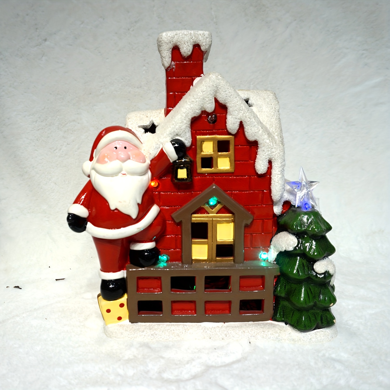 

Ceramic Lighted Santa Cabin With Santa Claus, Pre-lit Led , Christmas Village Cabin, Christmas Interiors And