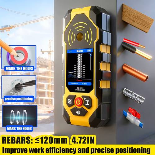 stud finder wall scanner zc d201 stud detector with 2 4 tft color display voice alert electronic wall scanner for wood studs metal ac wire pipe detection for