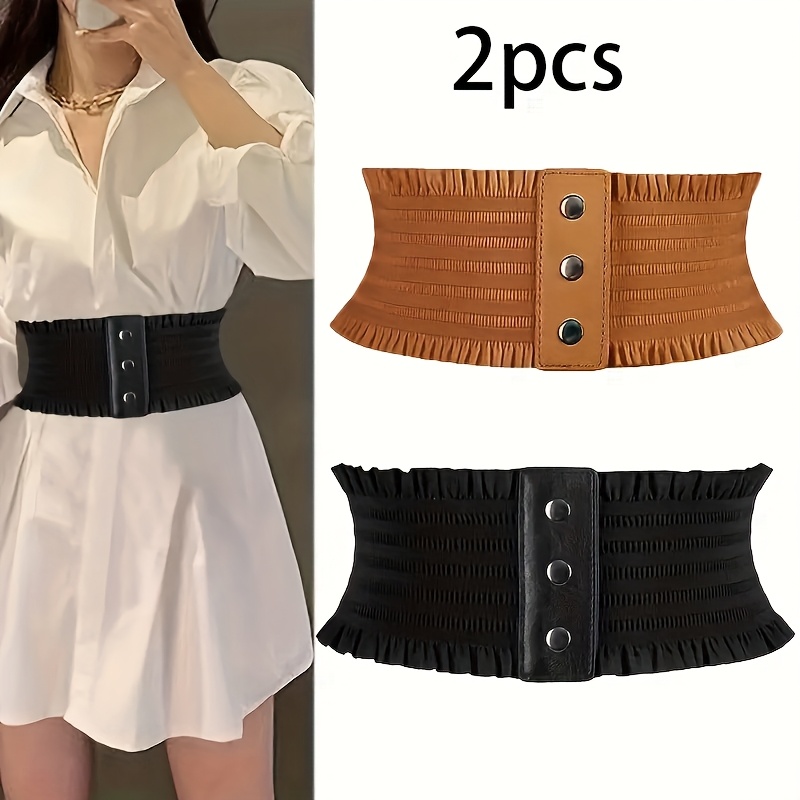 2pcs Vintage Casual Elastic Waist Belts | Non-textile Material, Ideal For Dresses, Shirts, And Jackets